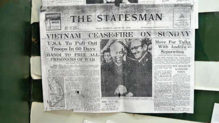 Newspaper clipping announcing cease-fire of hostilities