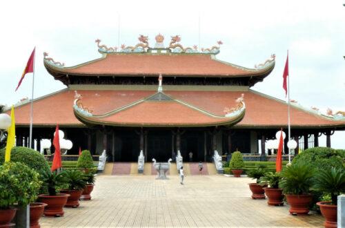 Front view of Ben Duoc memorial temple complex near Cu Chi tunnels