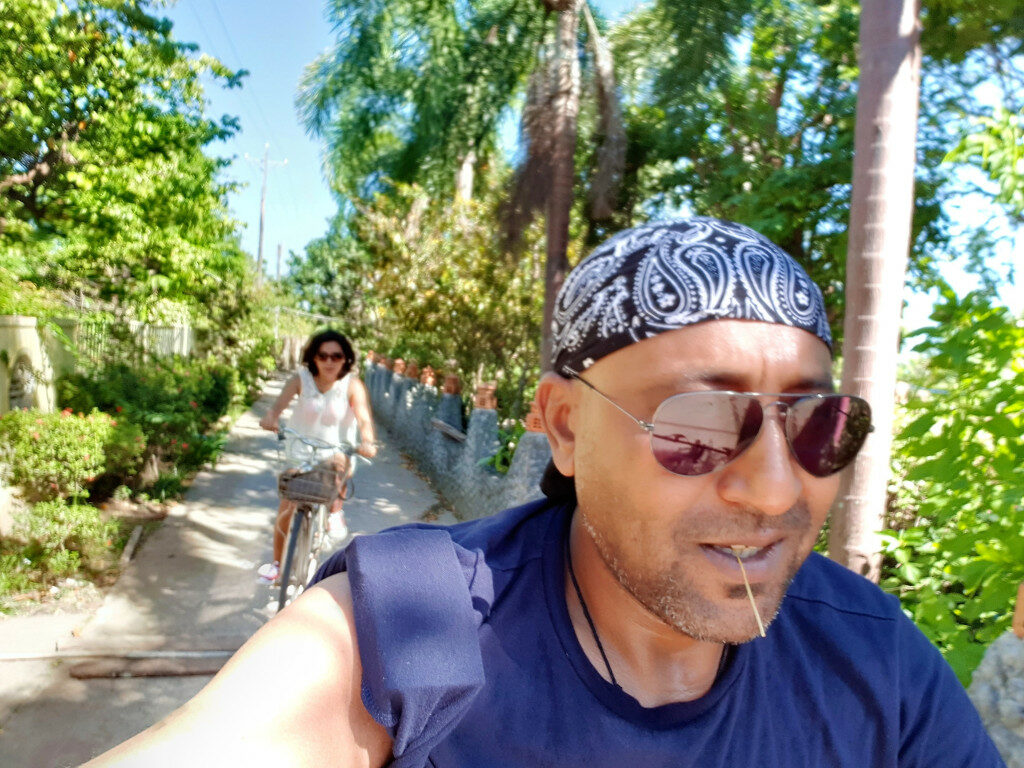Riding bicycles around the village