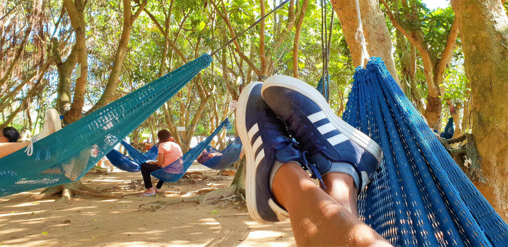 Lying down on a hammock