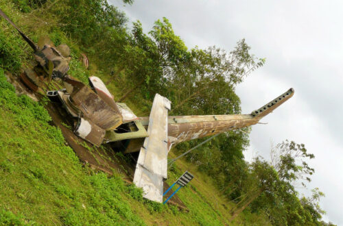 View of a crashed helicopter