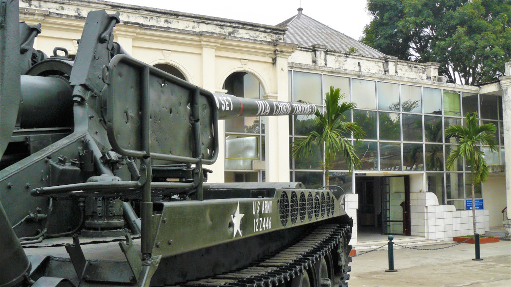 Entrance to the Vietnam Military Museum with a captured tank facing it