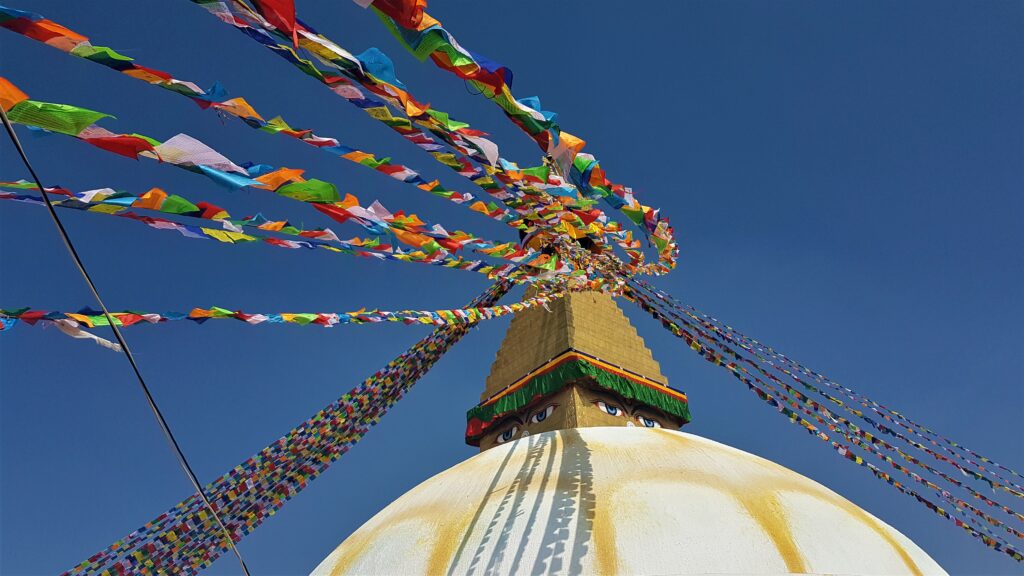 Boudhanath Stupa with Tibetan prayer flags