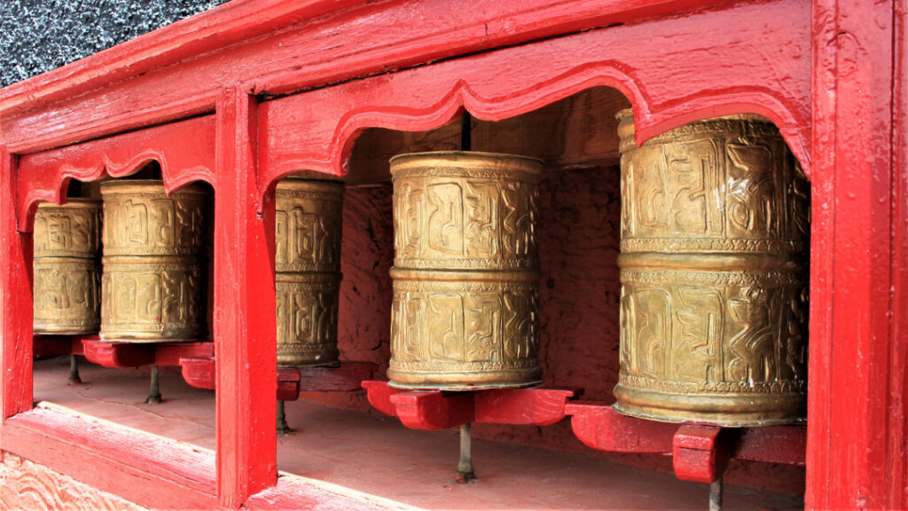 A prayer wheel at Thiksey Monastery