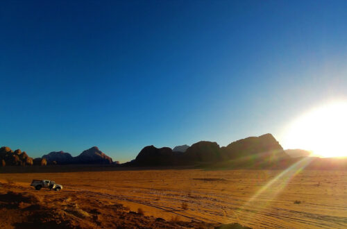 The setting sun over Wadi Rum