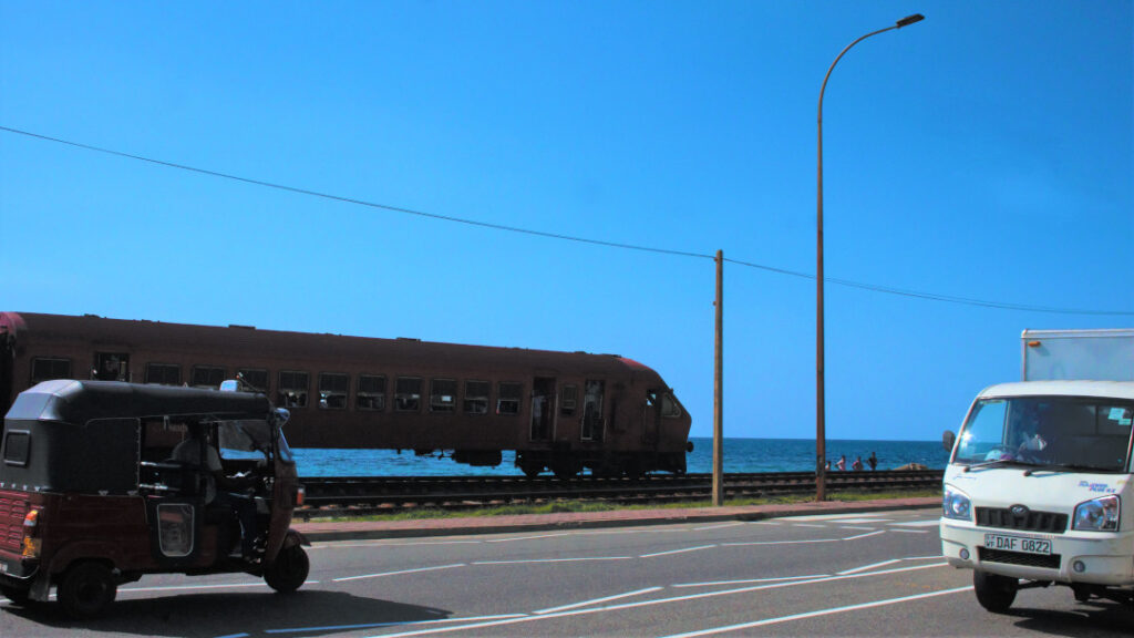 The Hikkaduwa-Colombo rail track along Marine Drive
