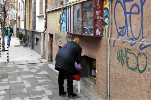 A customer at a klek shop in Sofia