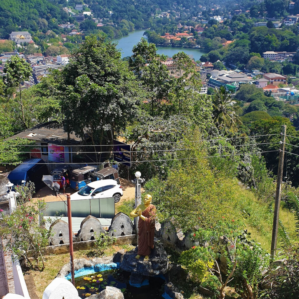 View of the temple area with the lake in the background