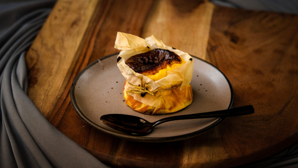 Basque cheesecakes – a crustless cake with a deeply caramelized burnt exterior and rich creamy center.
