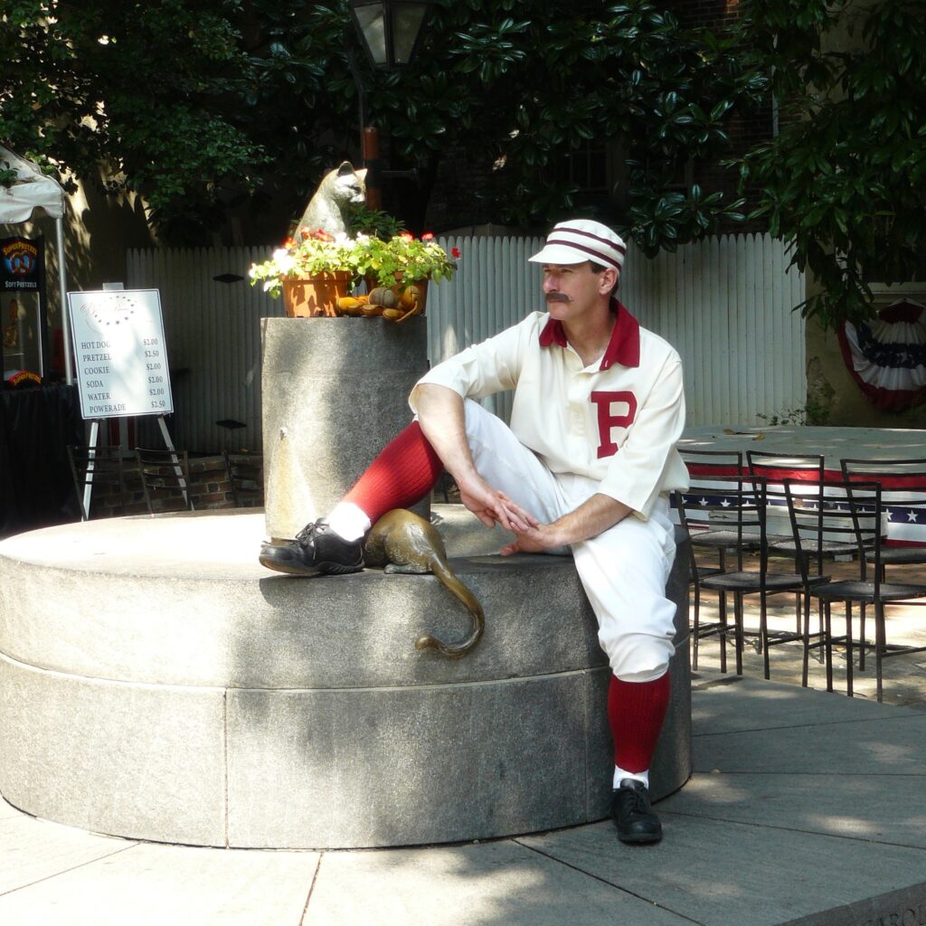 A local, dressed up in a vintage baseball uniform.