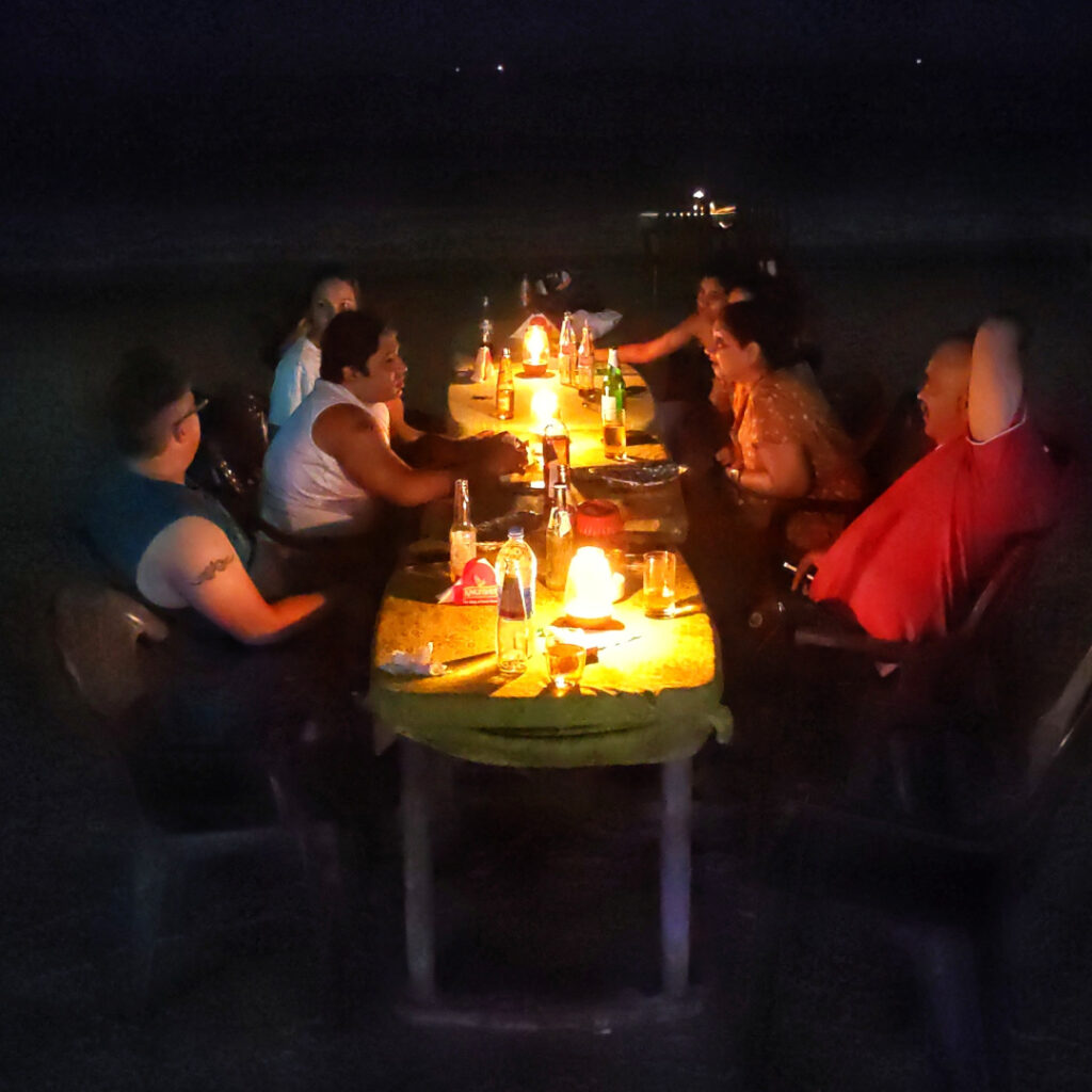 Friends come together for a night out at the beach.