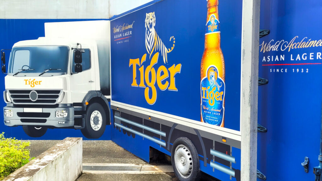 A 3D model of a truck just outside the main brewery.