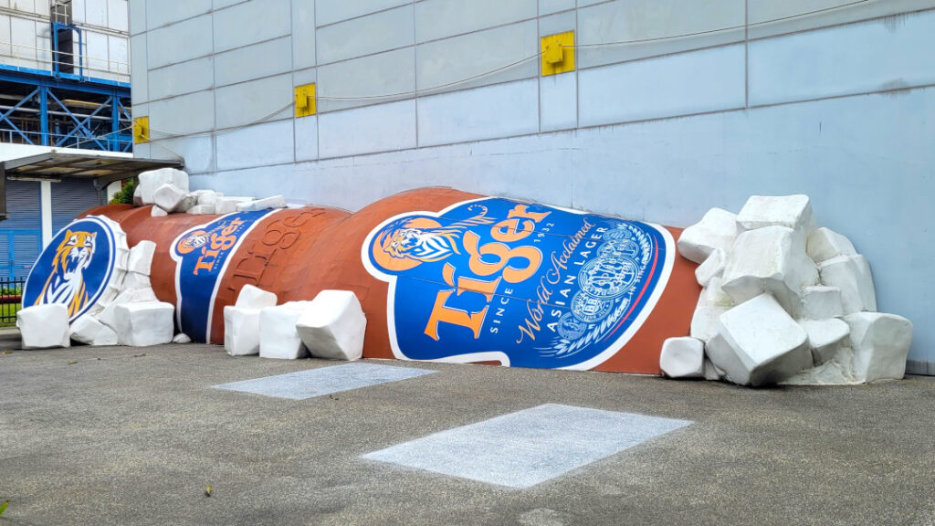 Keep an eye out for this replica of a beer bottle carved out of stone.