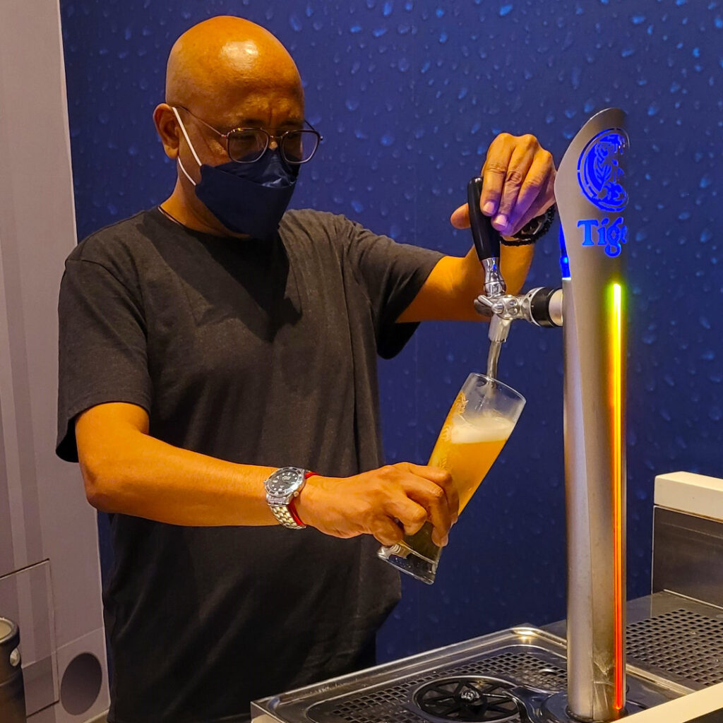 Trying to pour the perfect pint.